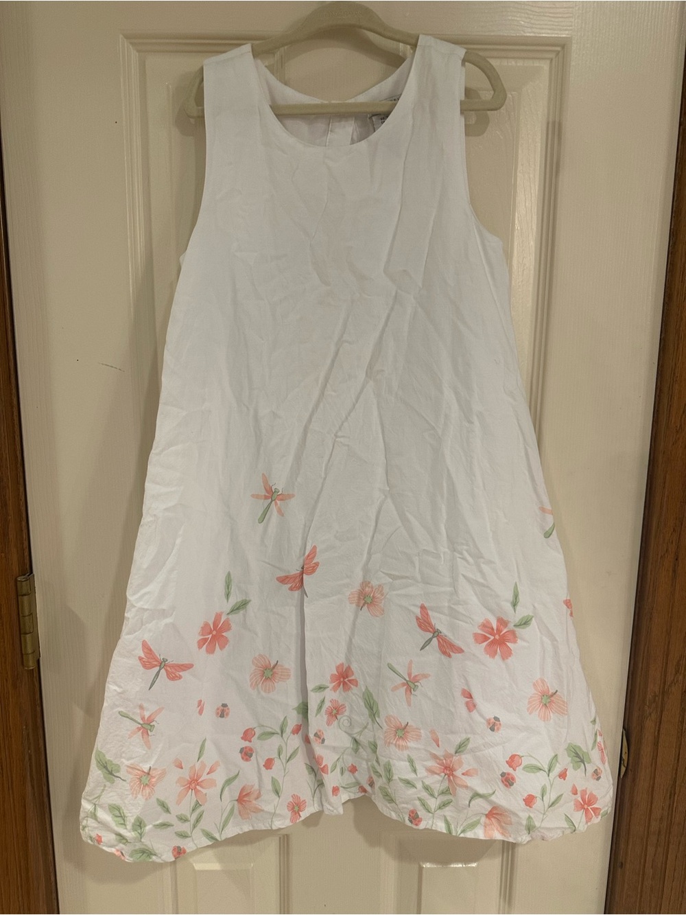 White Floral Casual Dress for Girls - Pink & Green Flower Print